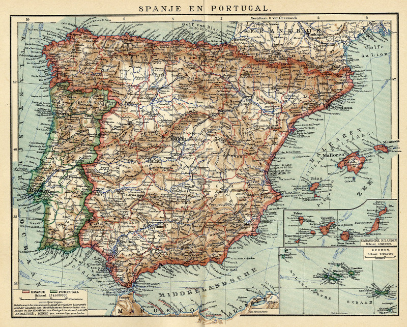 afbeelding van kaart Spanje en Portugal van Winkler Prins
