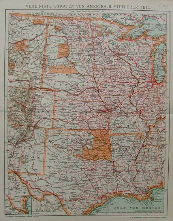 afbeelding van kaart Vereinigte Staaten von Amerika. II. Mittlerer Teil van F.A. Brockhaus