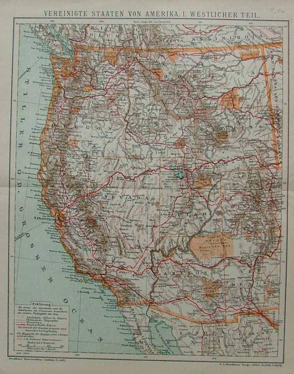 afbeelding van kaart Vereinigte Staaten von Amerika. I. Westlicher Teil van F.A. Brockhaus