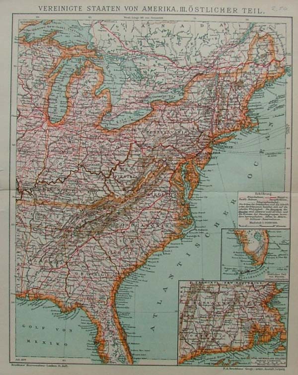 afbeelding van kaart Vereinigte Staaten von Amerika. III. östlicher Teil van F.A. Brockhaus