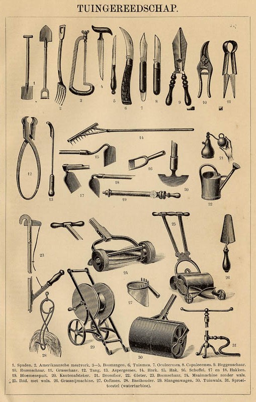 afbeelding van prent Tuingereedschap van Winkler Prins