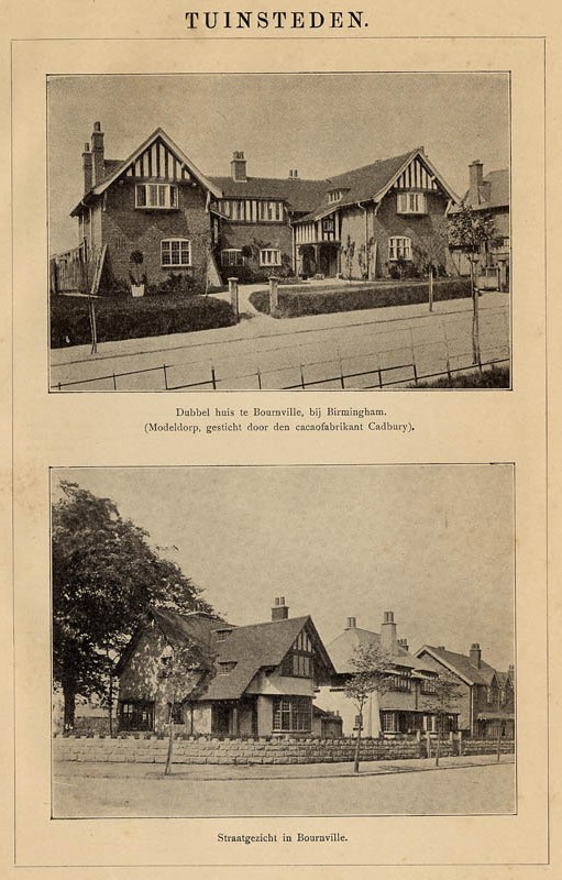 afbeelding van prent Tuinsteden (Gardentowns) van Winkler Prins (Bournville, Brimingham)
