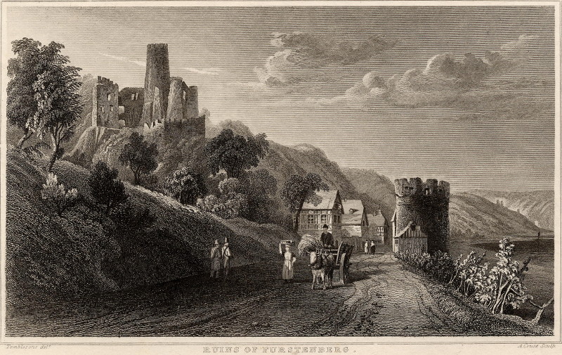 afbeelding van prent Ruins of Furstenberg van A. Cruise, naar Tombleson (Fürstenberg)