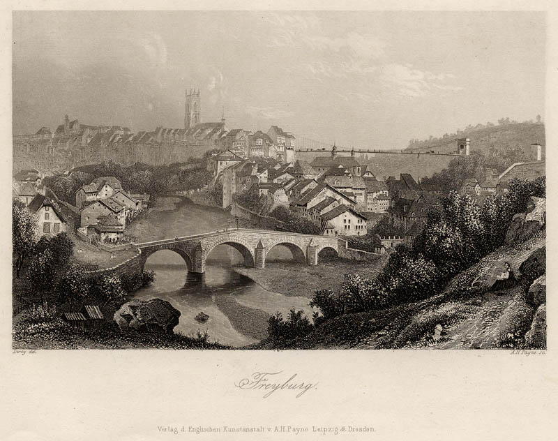 afbeelding van prent Freyburg van A.H. Payne, naar Deroy (Freiburg)