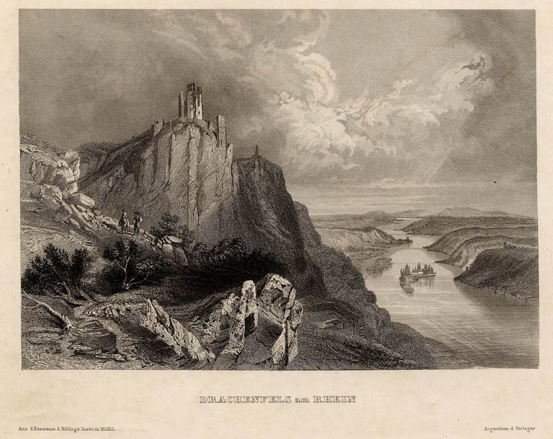 afbeelding van prent Drachenfels am Rhein van nn (Drachenfels)