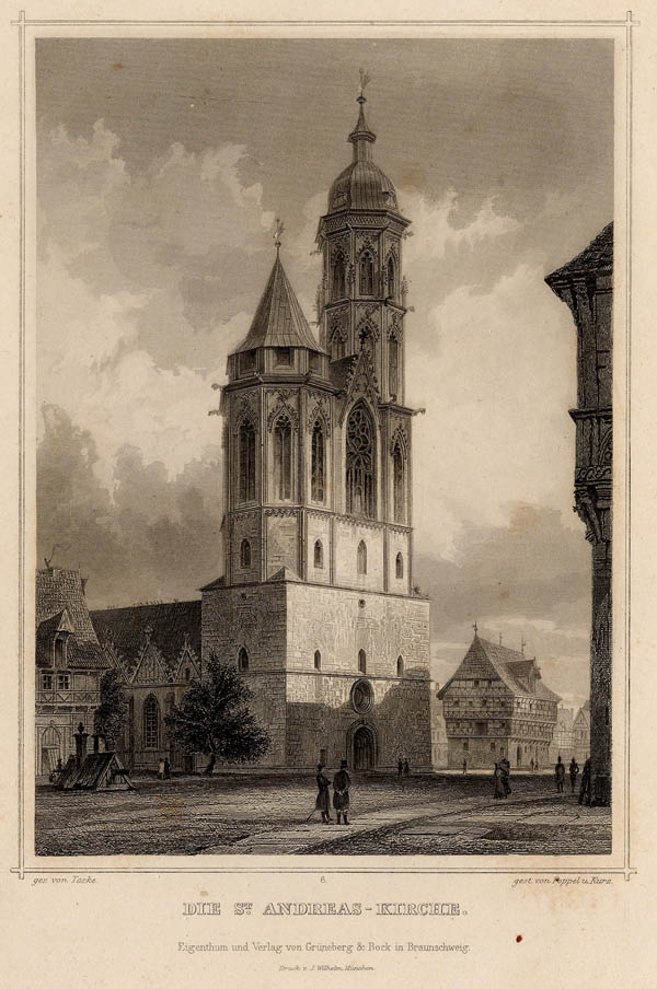 afbeelding van prent Die St. Andreas-Kirche van Poppel & Kurz naar Tacke (Braunschweig)