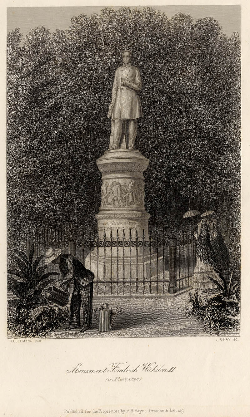 afbeelding van prent Monument Friedrich Wilhelm III (im Thiergarten) van J. Gray, naar Leutemann (Berlijn)