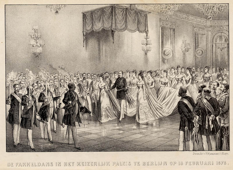 afbeelding van prent De fakkeldans in het keizerlijk paleis te Berlijn op 18 februari 1878 van P. Blommers (Berlijn)