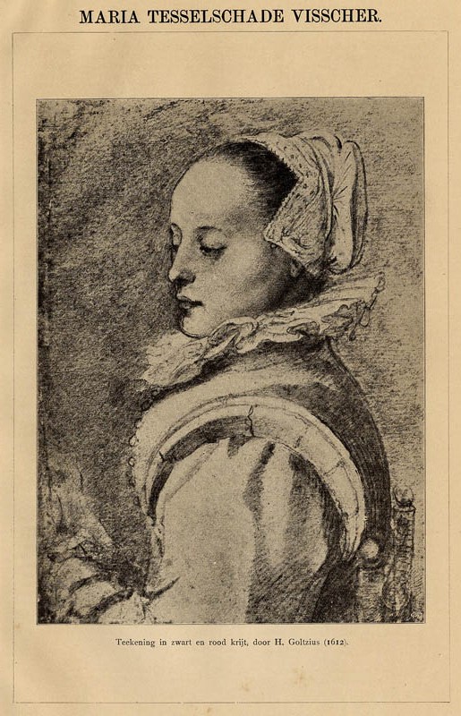 afbeelding van prent Maria Tesselschade Visscher van Winkler Prins, H. Goltzius (Artiesten, Vrouwen,)
