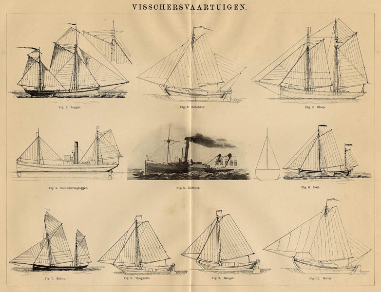 afbeelding van prent Visschersvaartuigen van Winkler Prins (Schip)