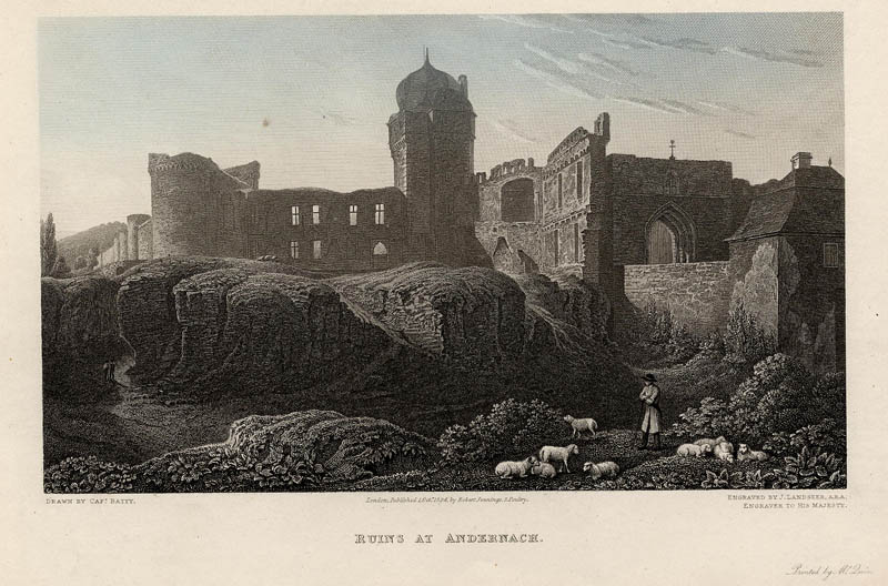 afbeelding van prent Ruins at Andernach van J. Landseer, naar Capt. J.E. Batty (Andernach)