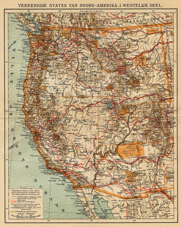 afbeelding van kaart Vereenigde Staten van Noord-Amerika. I. Westelijk deel van Winkler Prins