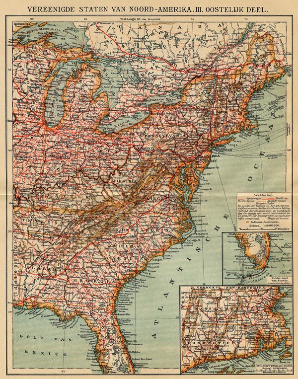 afbeelding van kaart Vereenigde Staten van Noord-Amerika. III. Oostelijk deel van Winkler Prins