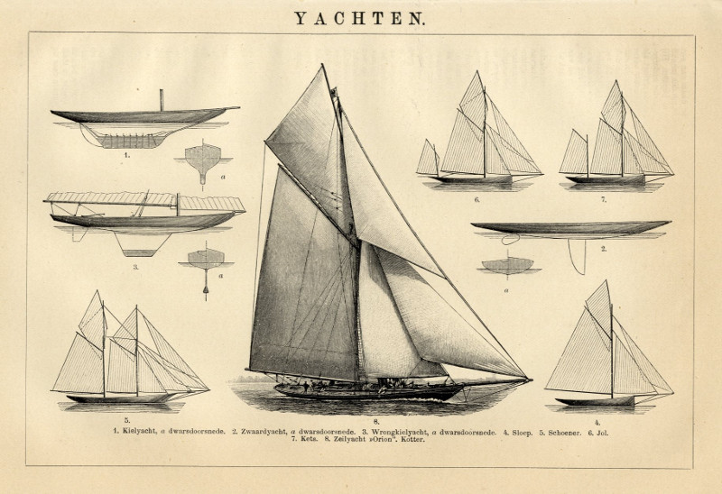 afbeelding van prent Yachten van Winkler Prins (Schip)