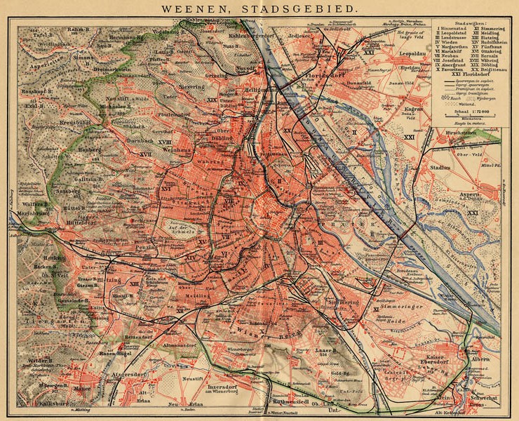 afbeelding van plattegrond Weenen, Stadsgebied van Winkler Prins (Wenen, Vienna)
