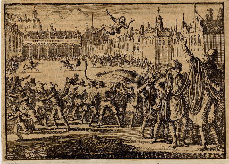 afbeelding van prent Voorstelling van een boerenbruiloft door de vleeshouwers te Wenen voor keizer Matthias van nn
