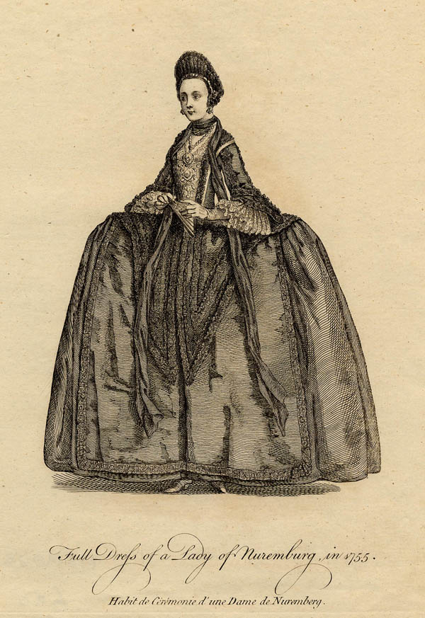 afbeelding van prent Full Dress of a Lady of Nuremburg, in 1755. van John Miller