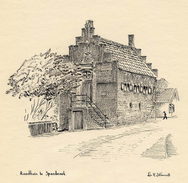 afbeelding van prent Raadhuis te Spanbroek van Leo K. Zeldenrust (Spanbroek)