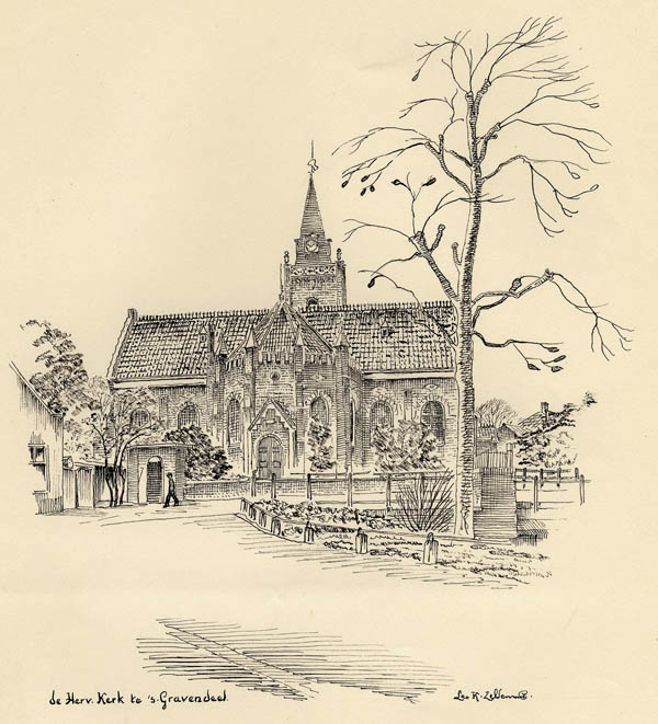 afbeelding van prent De Herv. Kerk te ´s-Gravendeel van Leo K. Zeldenrust (´s-Gravendeel)