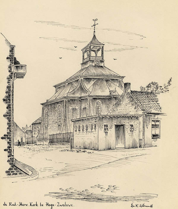 afbeelding van prent De Ned.-Herv. Kerk te Hoge-Zwaluwe van Leo K. Zeldenrust (Hooge Zwaluwe)