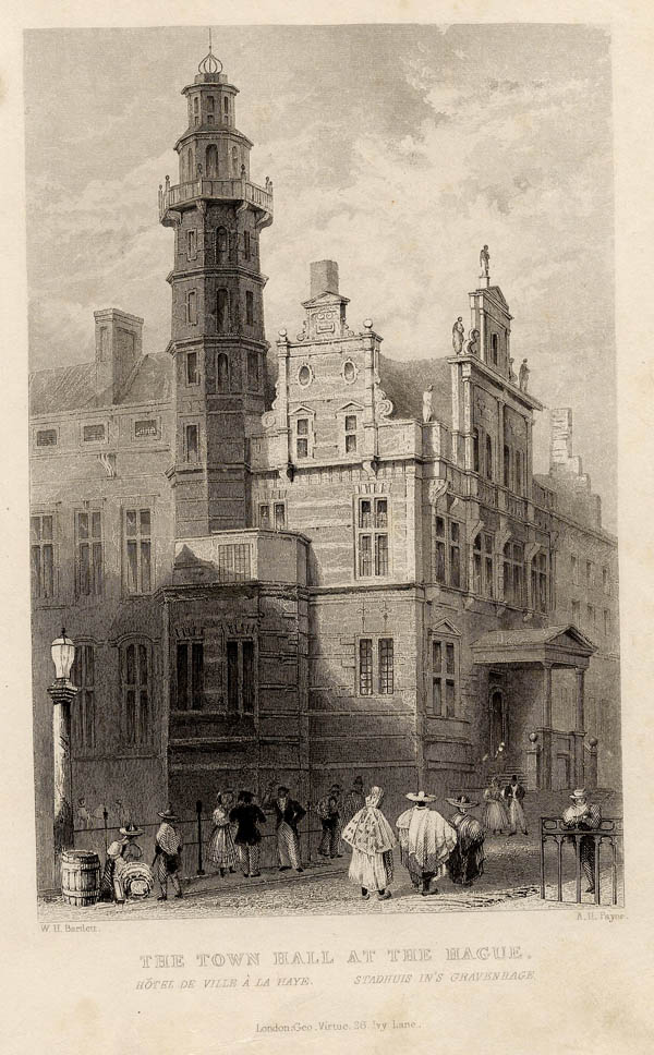 afbeelding van prent The Town Hall at The Hague van A.H. Payne, naar W.H. Bartlett (Den Haag, ´s-Gravenhage, The Hague)