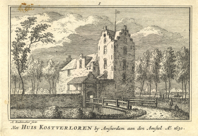 afbeelding van prent het Huis Kostverloren by Amsterdam aan den Amstel anno 1630 van Abraham Rademaker (Amsterdam)