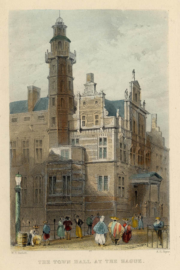afbeelding van prent The Town Hall at The Hague van A.H. Payne, naar W.H. Bartlett (Den Haag, ´s-Gravenhage, The Hague)