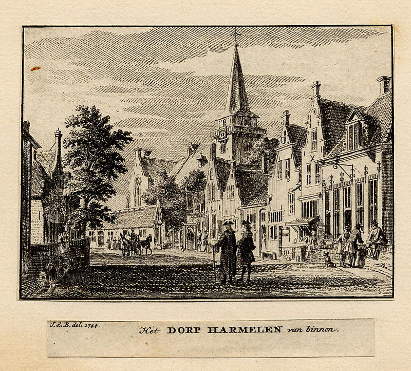 afbeelding van prent Het dorp Harmelen van binnen van Hendrik Spilman, naar Jan de Beyer (Harmelen)