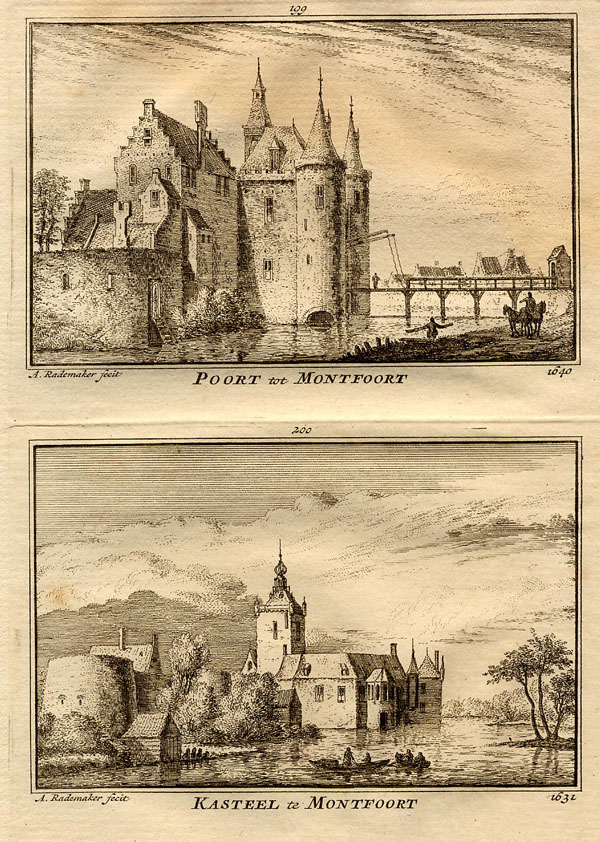 afbeelding van prent Poort tot Montfoort, 1640, Kasteel te Montfoort, 1632 van Abraham Rademaker (Montfoort)