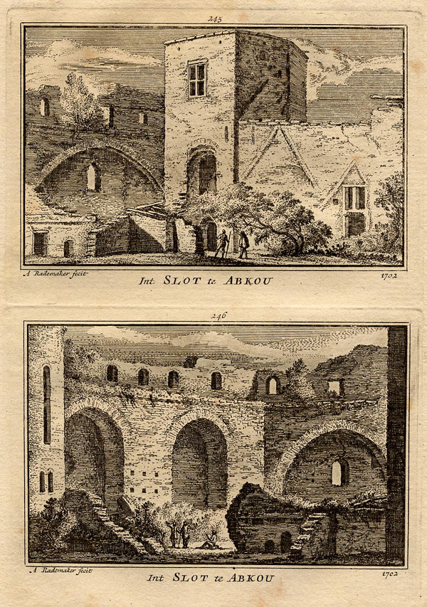 afbeelding van prent Int slot te Abkou, 1702 van Abraham Rademaker (Abcoude)