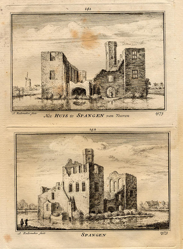 afbeelding van prent Het Huis te Spangen van Vooren, 1573, Spangen, 1573 van Abraham Rademaker (Overschie, Rotterdam)