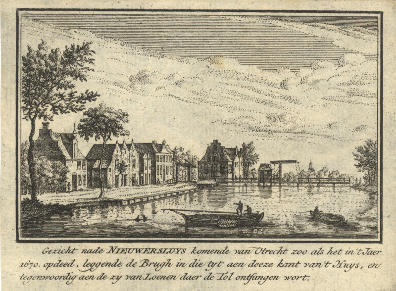 afbeelding van prent Nieuwersluis komende van Utrecht, 1670 van Abraham Rademaker (Nieuwersluis)