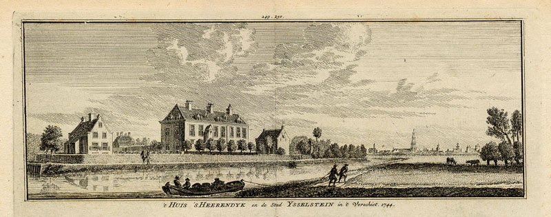 afbeelding van prent ´t Huis ´s Heerendyk in de stad Ysselstein in ´t verschiet, 1744 van Hendrik Spilman, naar Jan de Beyer (IJsselstein)