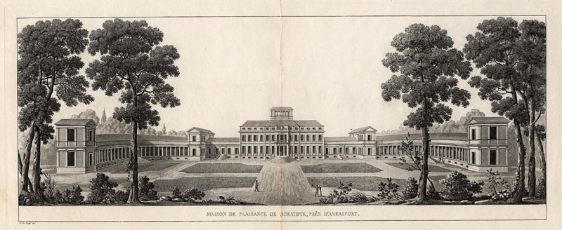 afbeelding van prent Maison de plaisance de Soestdyk, pres d´Amersfoort van nn naar P.J. Goetghebuer (Baarn)