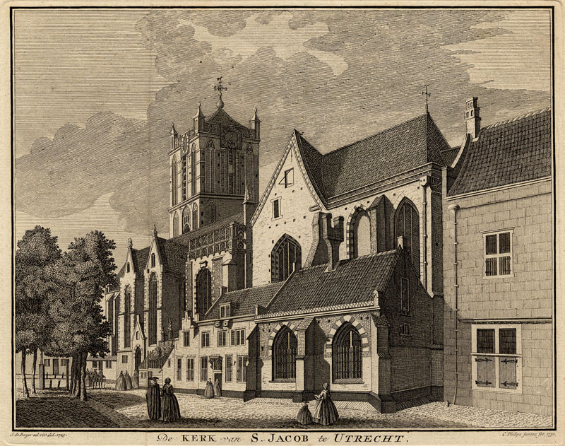 afbeelding van prent De Kerk van S. Jacob te Utrecht van Caspar Jacobs Philips, naar Jan de Beijer (Utrecht)