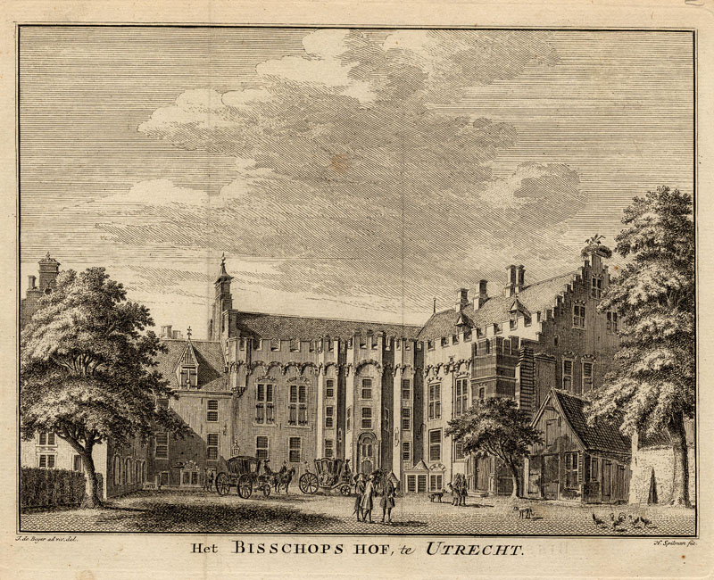 afbeelding van prent Het Bisschops Hof te Utrecht van Hendrik Spilman, naar Jan de Beyer (Utrecht)