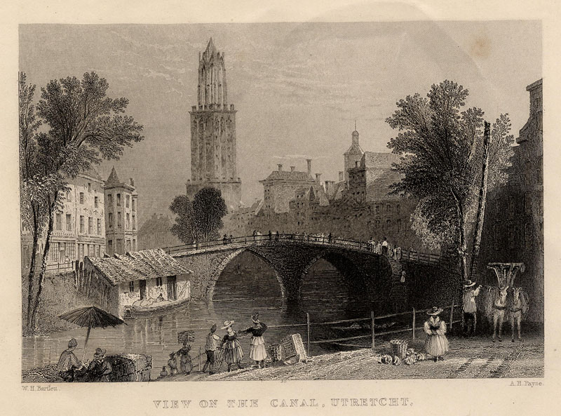 afbeelding van prent View on the canal, Utrecht van A.H. Payne, naar W.H. Bartlett (Utrecht)