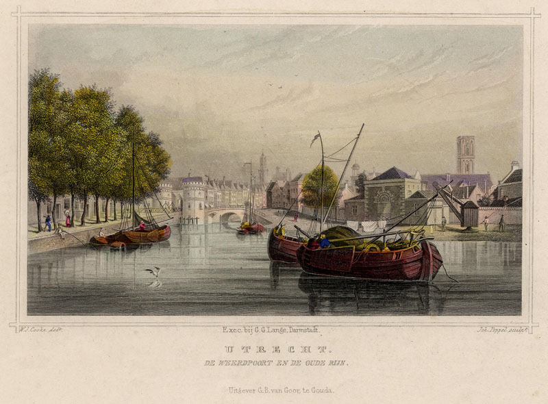 afbeelding van prent Utrecht, De Weerdpoort en de Oude Rijn van Joh. Poppel, naar W.J. Cooke (Utrecht)