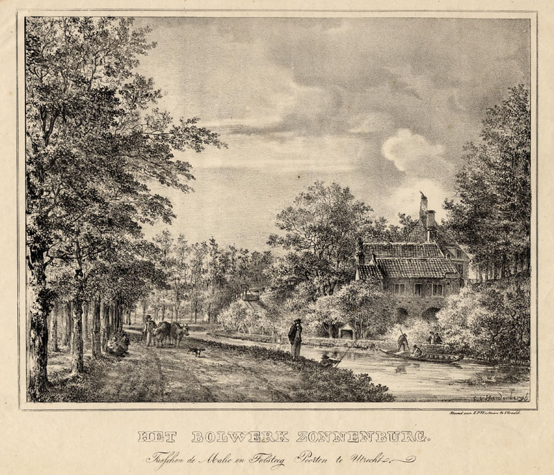 afbeelding van prent Het Bolwerk Zonnenburg. Tusschen de Malie en Tolsteeg Poorten te Utrecht. van Cornelis van Hardenbergh (Utrecht)