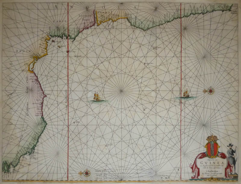 afbeelding van kaart Pascaerte van Guinea, en Angola, van R de Gambia tot Cabo de Bona Esperanca van  Theunis Jacobz (Lootsman)
