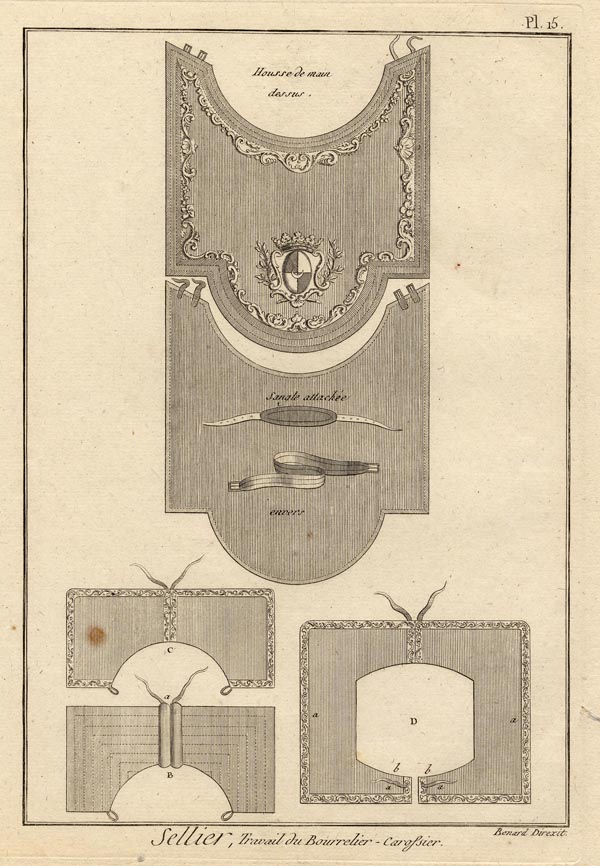 afbeelding van prent Sellier, travail du bourrelier - carossier van Robert Benard