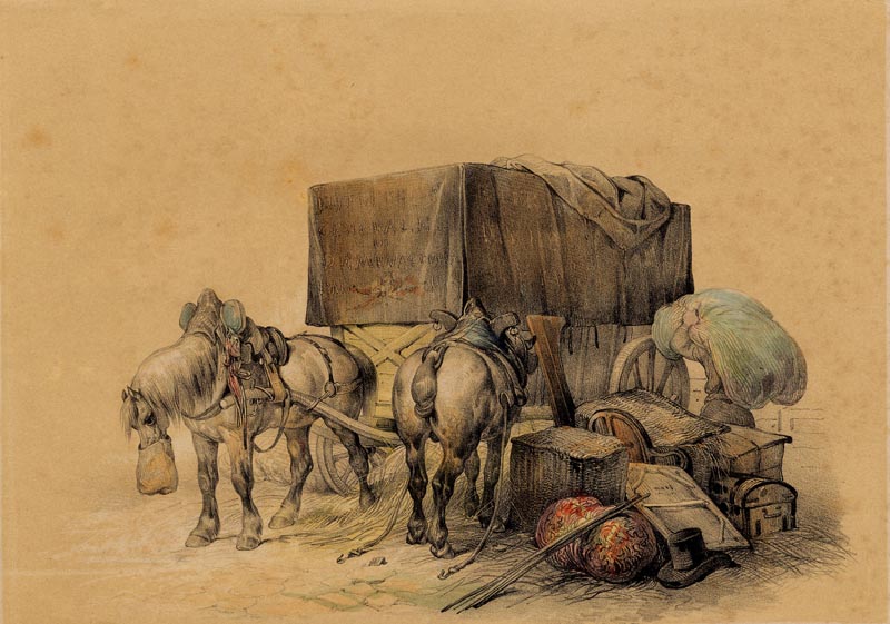 afbeelding van prent Voiture de déménagemens (trekpaarden) van Victor Adam (Paard)