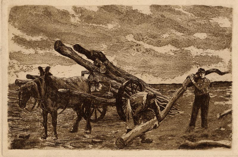 afbeelding van prent Trekpaard en landarbeiders van Leopold Haeck (Paard)