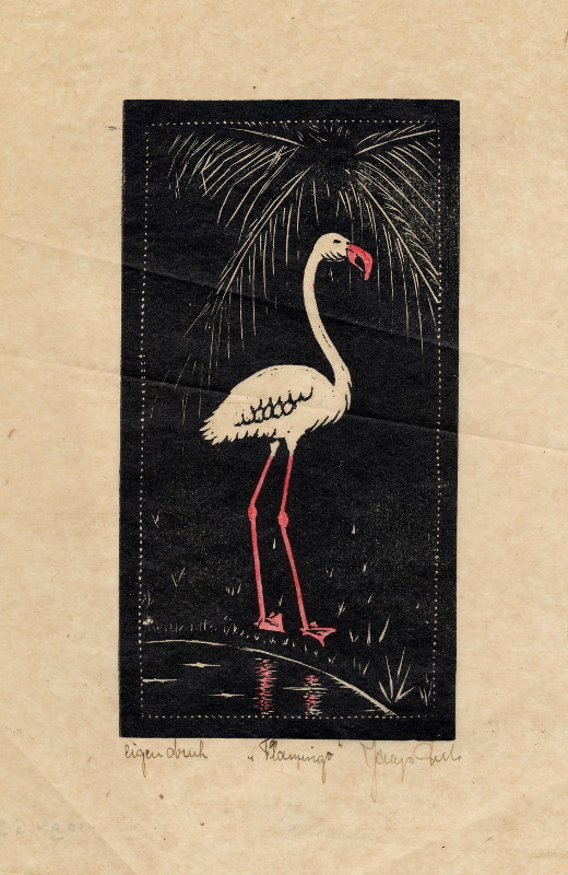 afbeelding van prent Flamingo van Jaap Lutz ? (Vogel, )