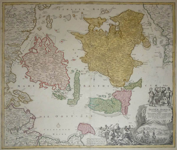 afbeelding van kaart Insulae Danicae in Mare Baltico Sitae van Ioh. Barth Homann