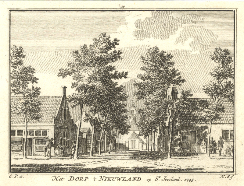 afbeelding van prent Het Dorp ´t Nieuwland op St Joosland van H. Spilman en C. Pronk (Nieuwland)