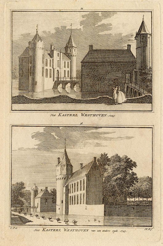 afbeelding van prent Het Kasteel Westhoven (van een andere zijde) 1743 van H. Spilman en C. Pronk (Domburg, Westhoven)