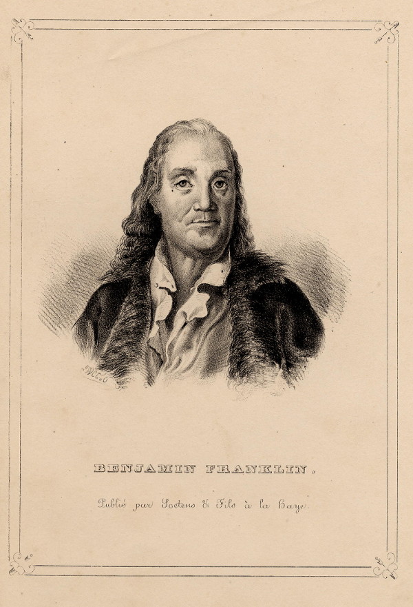 afbeelding van prent Benjamin Franklin van nn (wetenschappers, Politici,)