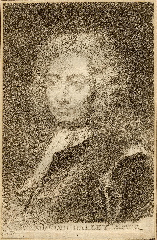 afbeelding van prent Edmond Halley, né en 1656, mort en 1742 van nn, naar Sir Godfrey Kneller (wetenschappers, )