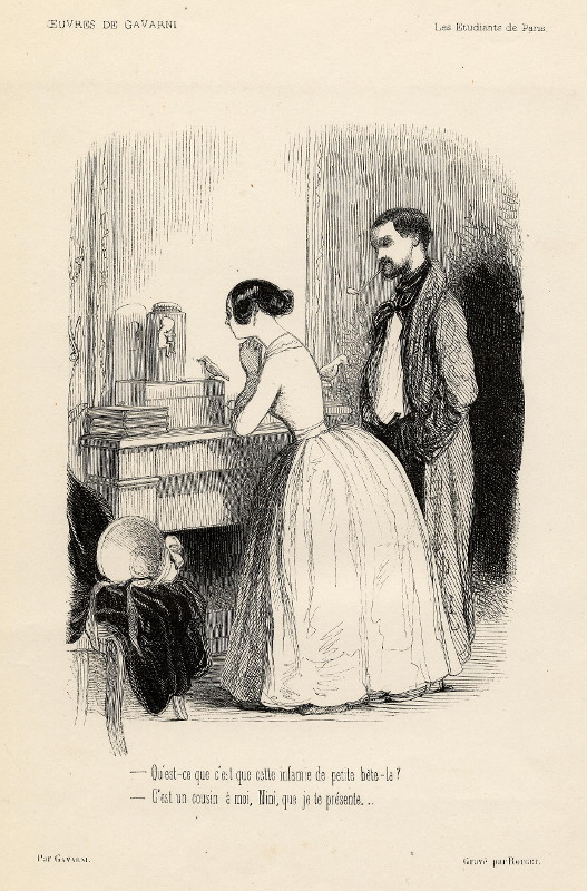 afbeelding van prent Ou ´est-ce que c´est que cette infamie de petite bete-la? van Charles Rouget, naar Paul Gavarni